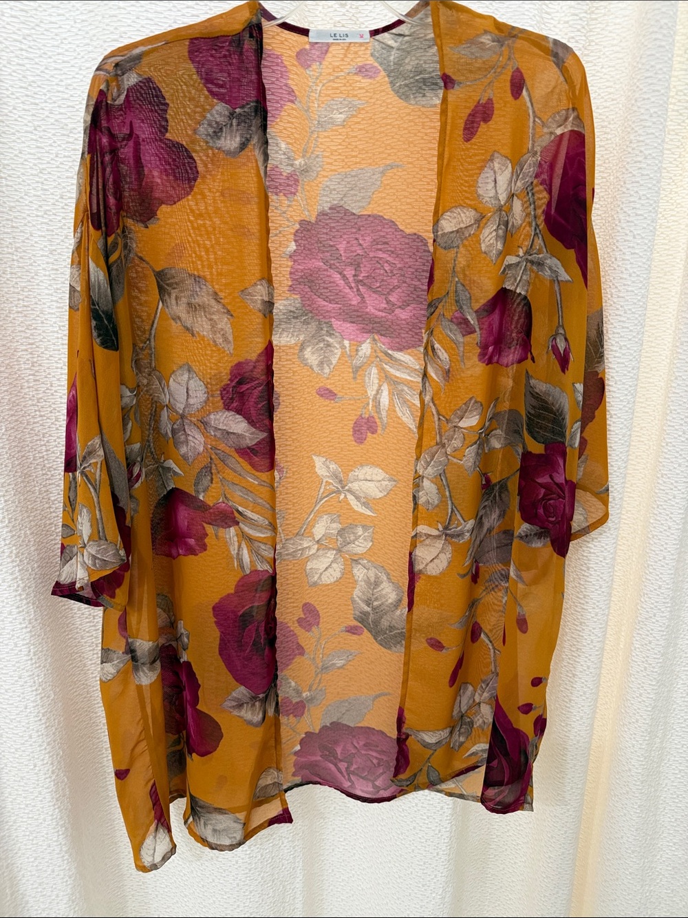 Le Lis Floral Sheer Kimono - Mustard & Plum to Burgundy Accents
